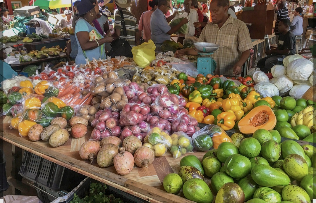 Colourful fresh produce at Sir Selwyn Clarke market in Victoria, Mahé