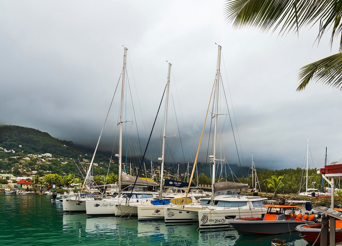Yachts moored at the Eden Island marina on Mahé