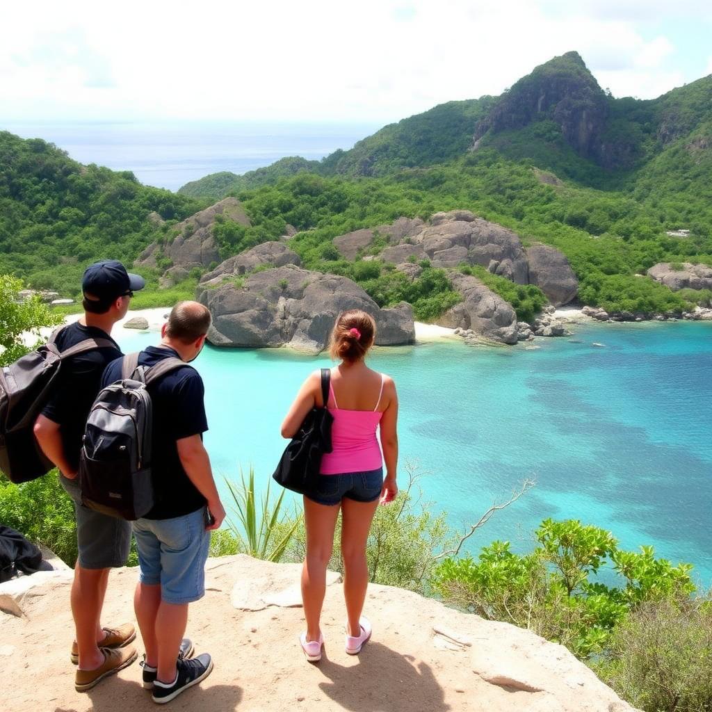Guests and Vel at a west coast viewpoint
